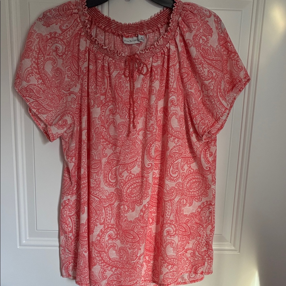 Kim Rogers Coral Paisley Short Sleeve Peasant Blouse